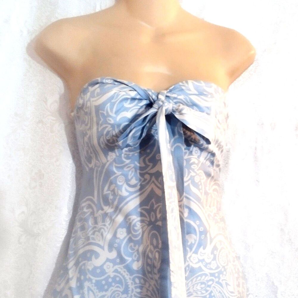 Laundry by Shelli Segal Silk Strapless Bow Asymmetrical Dress Size 4 Blue - Picture 4 of 8